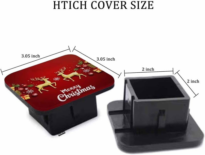 Beabes Merry Christmas Safe Hitch Cover With Deer and Snowflakes - 2 Inch Square Trailer Hitch for Car Rear Receiver - Gold Red Soft Rubber for Trucks SUVs RVs - Image 2